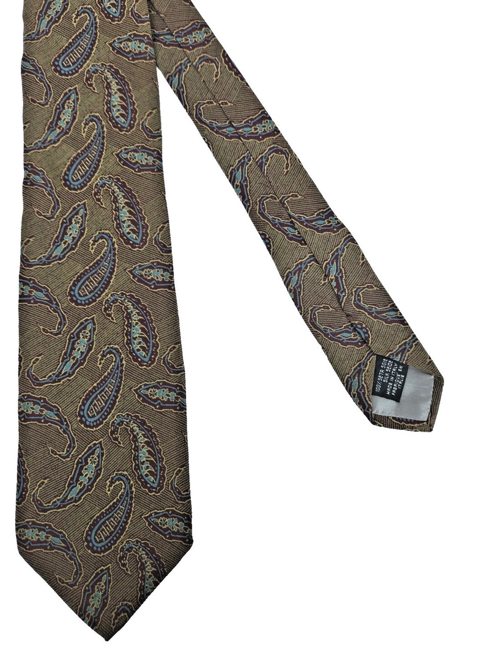 Giorgio Armani Cravette Silk Tie Green Paisley Necktie Made Italy